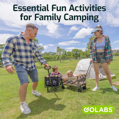 Golabs Collapsible Wagon Cart Max 350lb Load & Expandable Storage 100L, Double Bearing Design for Flexible Steering, Foldable Heavy Duty Garden Cart with 2 Cup Holders for Groceries, Garden & Camping