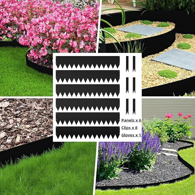 6-Pack Corten Steel Landscape Edging with Painted Finish, 40" x 8" Metal Strips, Includes 8 Clips and Gloves, Hammer-in Border for Lawn and Yard, 20 ft Total Length