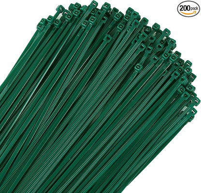 6 inch 3mm Dark Green Nylon Garden Cable Zip Ties Self Locking Cable Ties Twist Ties, Multi-Purpose Cable Tie (200 Pcs) Decoration Tie Wraps for Christmas Tree