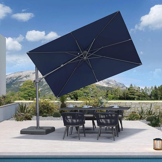 PURPLE LEAF 10' X 6.5' Left-right Tilting Outdoor Patio Umbrella Swivel Offset Cantilever Heavy Duty Rectangle Aluminum Umbrella with UV Resistant for Deck Pool Patio Backyard, Ocean Slate