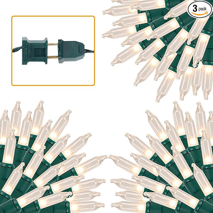 3 Sets Christmas Lights, 150 Count 33 FT Each Mini String Lights, Clear Green Wire Fairy Light, 120V UL Certified Connectable Xmas Tree Light for Holiday Patio Party Outdoor Decoration, Warm White