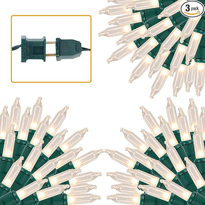 3 Sets Christmas Lights, 150 Count 33 FT Each Mini String Lights, Clear Green Wire Fairy Light, 120V UL Certified Connectable Xmas Tree Light for Holiday Patio Party Outdoor Decoration, Warm White