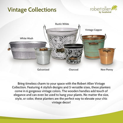 Headwind Vintage Collection - Floral Charcoal Planter with Handles – 8 Inch Medium Flower Pots Decorative Plant Indoor – Plant Pots Indoor with Drainage by Robert Allen