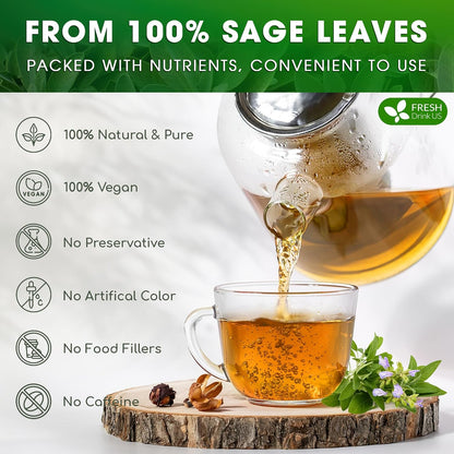 FreshDrinkUS, Premium 15 Sage Leaf Tea Bags, 100% Natural & Pure from Sage Leaves. Loose Leaf Sage Herbal Tea. Made with Natural Material Tea Bags. No Sugar, No Caffeine, No Gluten, Vegan.