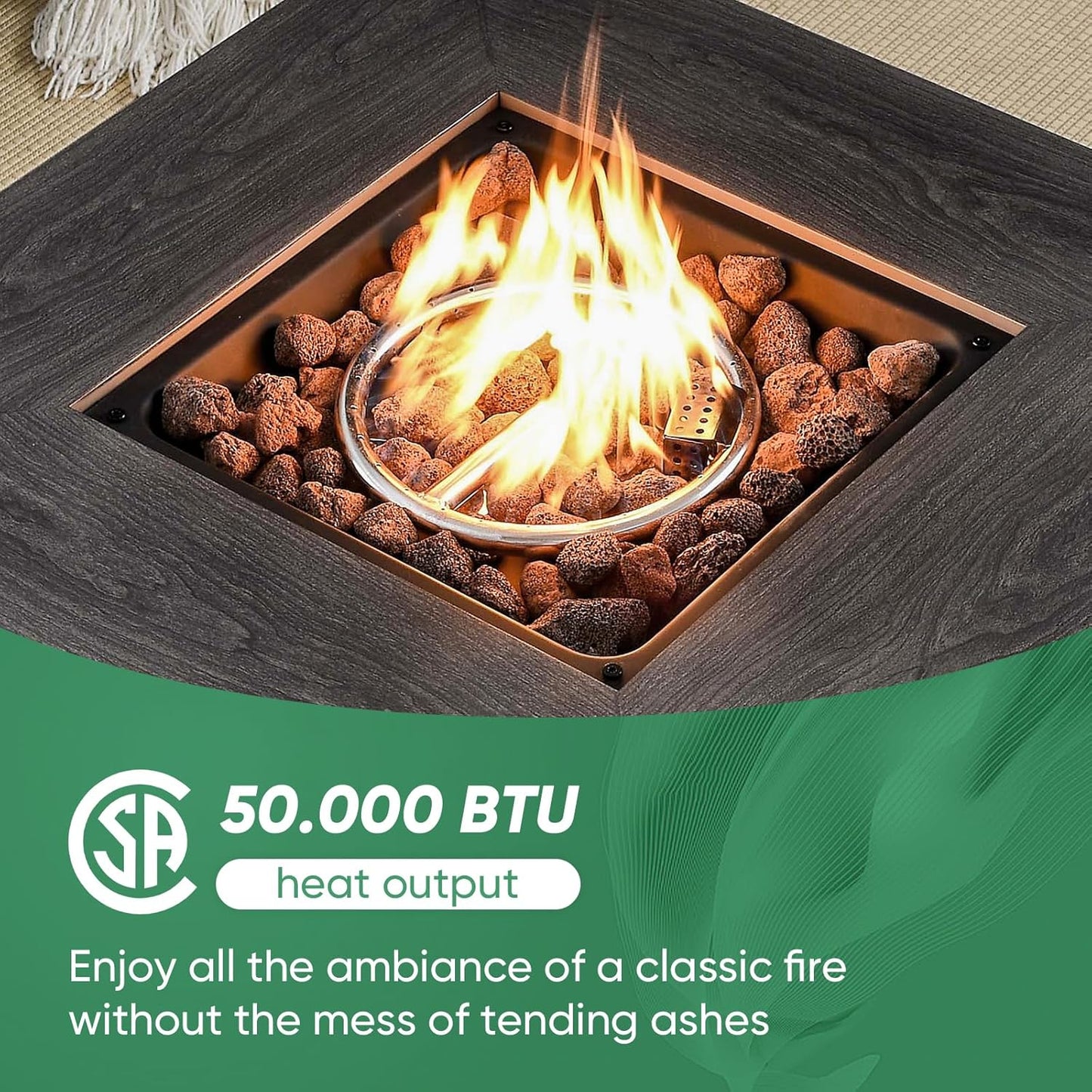 5 Pieces Patio Wicker Furniture Set - 4 Outdoor Swivel Rocker Glider Chairs with Propane Fire Pit Table, Warm Patio Conversation Set Grey Cushion Perfect for Casual Gathering