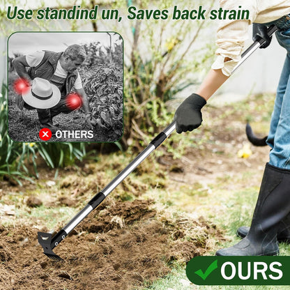 Long Handle Weed Puller Tool – 2-in-1 Handle Garden Hoe and Weed Rake, Hoe Garden Tool for Home Gardens, Lawns, and Yards