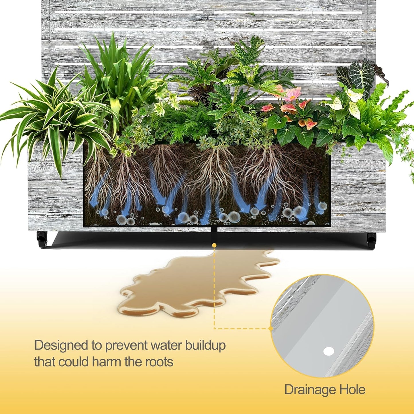 Raised Garden Bed with Trellis and Wheels,73"x47"x16" Metal Raised Garden Bed,White Wood Finish Metal Planter with Climbing Trellis for Vines & Vegetables