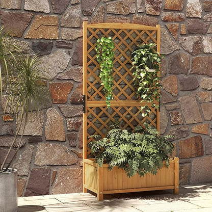 HAPPYGRILL Raised Garden Bed with Trellis, 71" Planter Raised Bed with Drainage Holes, Freestanding Garden Planter for Vine Climbing Plants, Wooden Planter Box for Yard Balcony(1, Yellow)