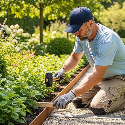 Worth Garden 33ft. Galvanized Steel Landscape Edging - 10-Pack 40" Metal Edging for Landscaping with 11 Stakes, Bronze Powder Coating Hammer-in Lawn Edging for Yard Pathway Divider