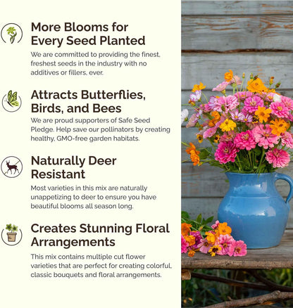 Eden Brothers Orange Sherbet Flower Mixed Seeds for Planting, 5 lb, 2,400,000+ Seeds with Cosmos Picotee, Bright Lights | Attracts Pollinators, Plant in Spring or Fall, Zones 3, 4, 5, 6, 7, 8, 9, 10