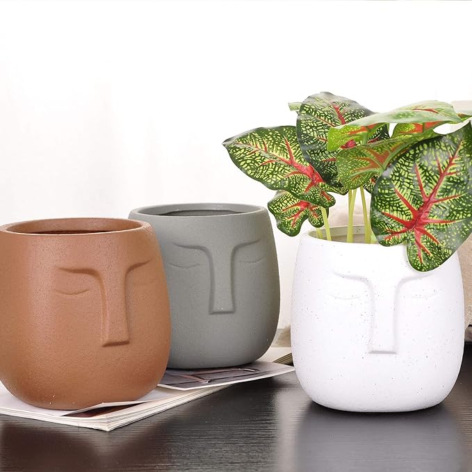VanEnjoy 5.5 Inches Brown Ceramic Head Face Planter Pot for Plants, Modern Indoor/Outdoor Vase, Face Statue Plant Pot for Home Decoration
