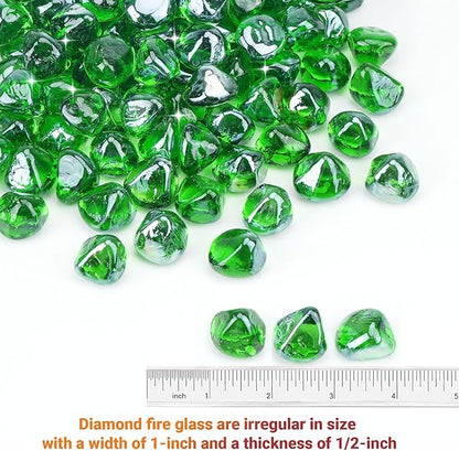 Skyflame 10-Pound Fire Glass Diamonds for Fire Pit Fireplace Landscaping, 1/2 Inch Reflective Glass Fire-Diamonds, Emerald Green