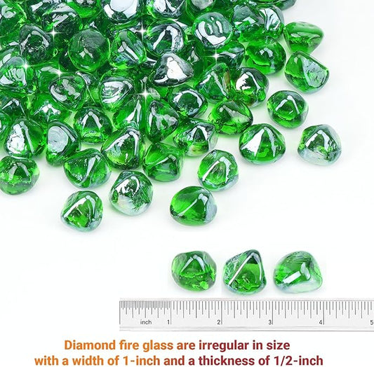 Skyflame 10-Pound Fire Glass Diamonds for Fire Pit Fireplace Landscaping, 1/2 Inch Reflective Glass Fire-Diamonds, Emerald Green
