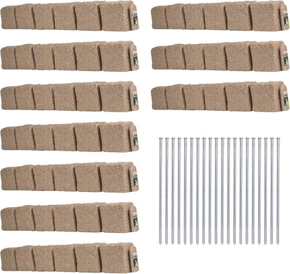 Beuta Landscape Edging | Garden Edging Border | Faux Stone Blocks for Lawn Edging, Flower Beds & Yard Edging – 10 Pack | Each Section Has 6 Blocks 48" L x 4" W x 6.5" H | 20 Spikes | Sandstone