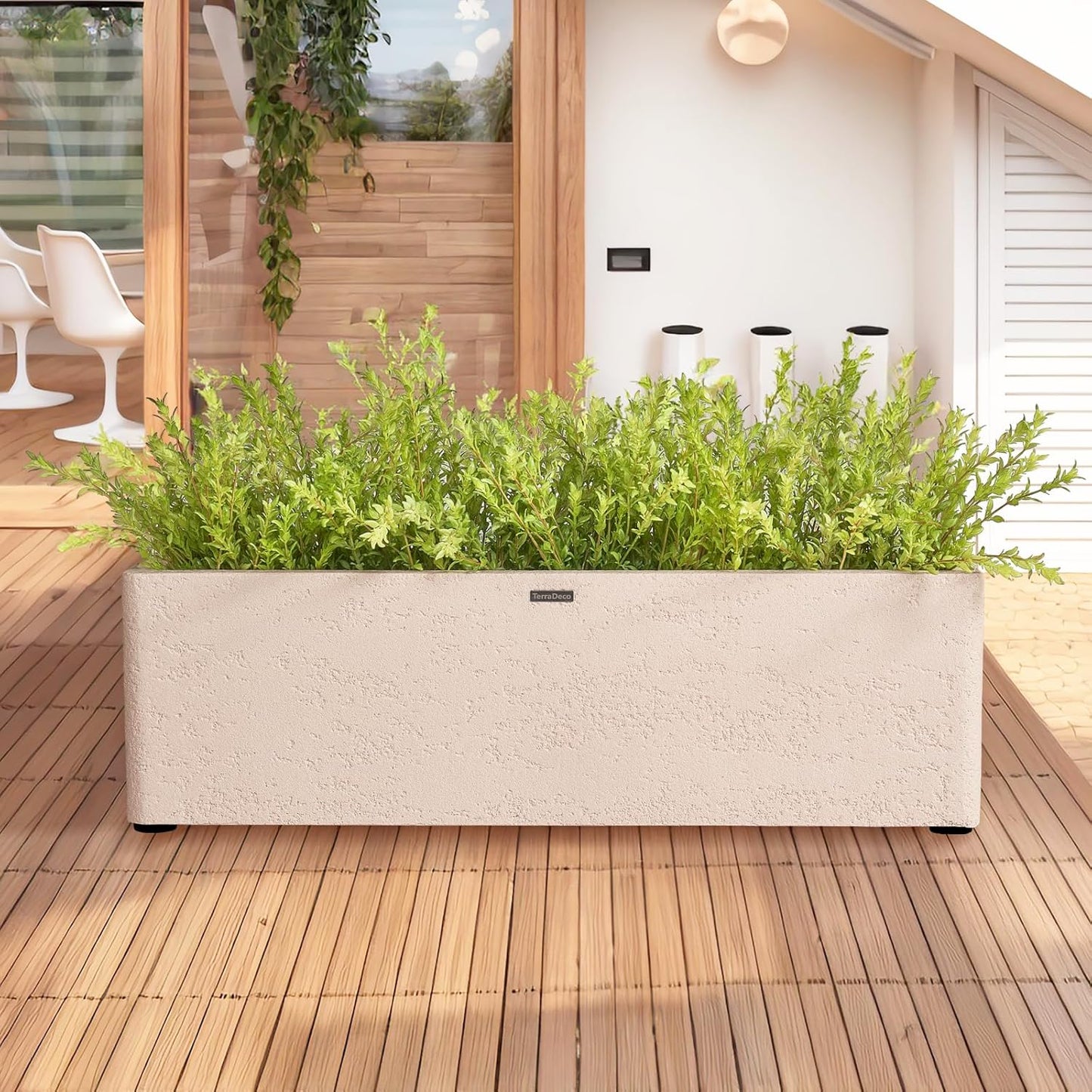 31 Inch Rectangular Concrete Planter,Durable All-Weather Use with Drainage Holes,Large Rectangular Planter for Outdoor Indoor Plants