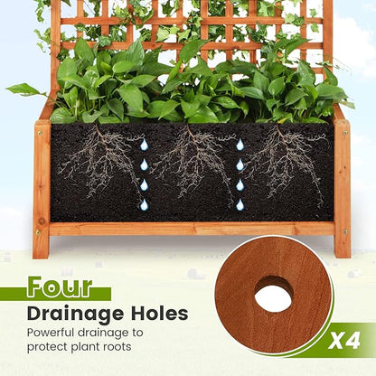 HAPPYGRILL Raised Garden Bed with Trellis, 72.5" Planter Raised Bed with Drainage Holes, Freestanding Garden Box for Vine Climbing Plants, Wooden Planter Box for Yard Balcony (2, Orange)