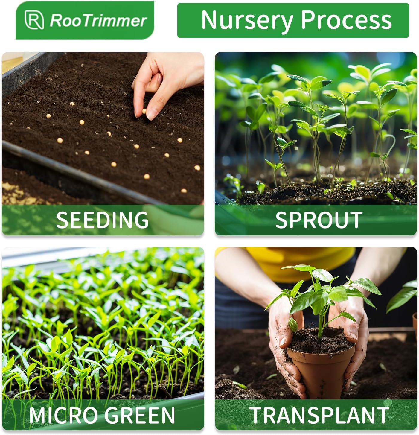 Growing Trays, 1020 Plant Nursery Trays Heavy Duty Seed Starter Flat Seedling Tray for 72/128 Cell Plug Tray Transplant Growing Microgreens (21"×11", 10 Pack, 1.6" Deep, Without Holes)