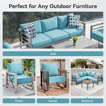 Luxury 6" Outdoor Cushions for Patio Furniture, 24x24x6" Thick Seat Cushion Set of 2, Fade Resistant Couch Chair Replacement Cushions High Density Deep Wicker Chair Cushion w/ Removable Cover, Teal