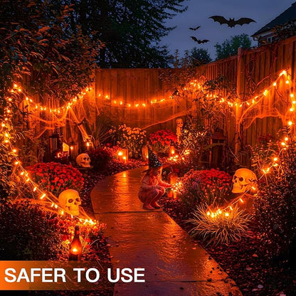 suddus Orange String Lights Outdoor with Remote, 33ft 100 LED Connectable Waterproof Halloween Lights Plug in, Dimmable Clear Wire Fairy Lights for Fall,Thanksgiving, Party, Tree, Garden, Porch Decor