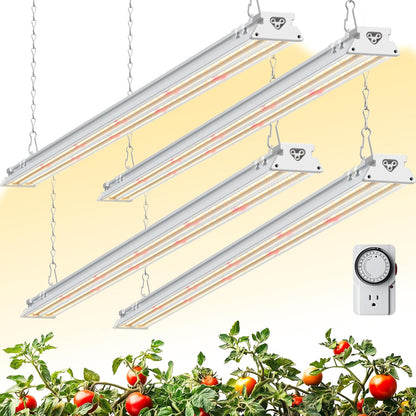 Barrina TX-S60 4FT Grow Light for Indoor Plants, 240W(4 x 60W, 1680W Equivalent), High PPFD, Full Spectrum with 660nm Red LEDs, Mechanical Timer, Linkable, Hanging Plant Light for Seedling, 4 Packs