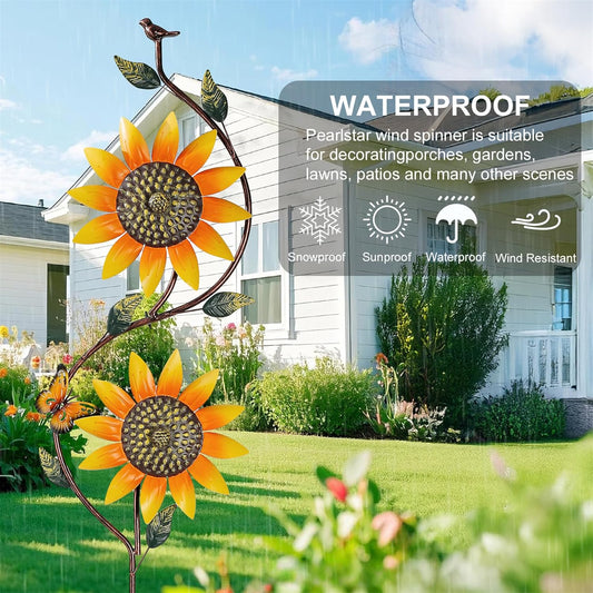 Sunflower Wind Spinners Yard Decoration Outdoor - Windmill Wind Sculptures & Spinners Metal Yard Art Pinwheels for Garden Patio Lawn Decor