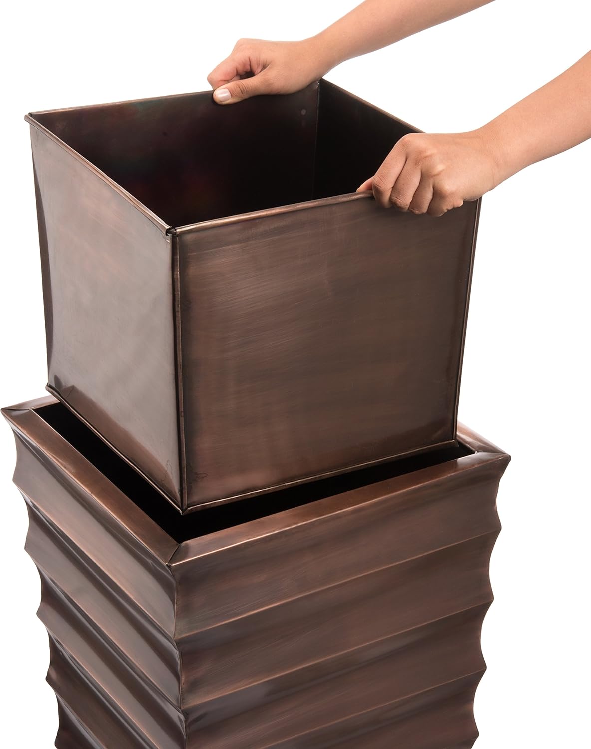 H Potter Tall Outdoor Indoor Antique Copper Planter Decorative Patio Deck Entryway Hallway Flower Large with Tray