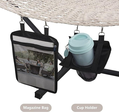 ANOW Rope Hammock Double Hammock with Hardwood Spreader Bar and Carrying Bag, 450 LBS Weight Capacity for Two Person, Natural