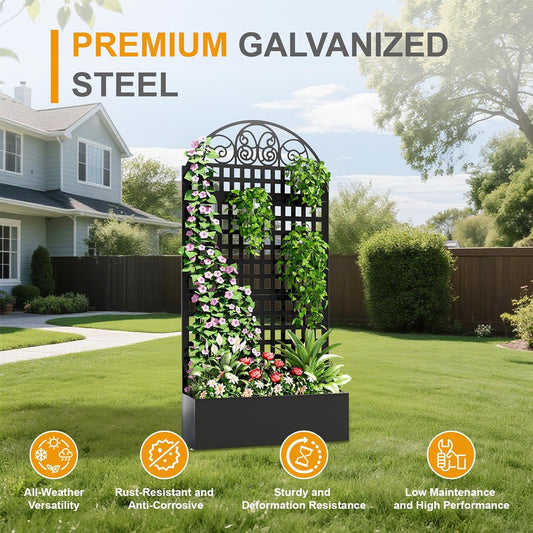 Metal Raised Garden Bed with Trellis, 79"x40"x11.8" Planter Box Outdoor with Privacy Screen Fence for Patio, Freestanding Garden Planter with Drainage Holes for Climbing Plants Flower Vegetable