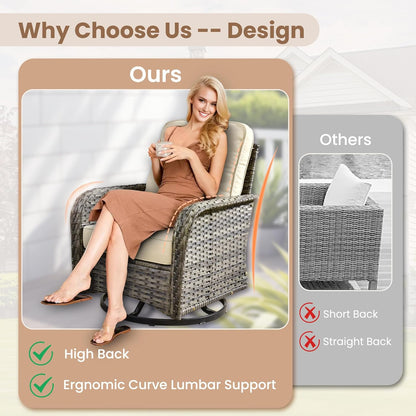 HOOOWOOO Patio Furniture Set,5 Pieces Outdoor Conversation Set,All Weather Wicker Loveseat Sofa Set with High Back Swivel Rocking Chairs Tables,Beige