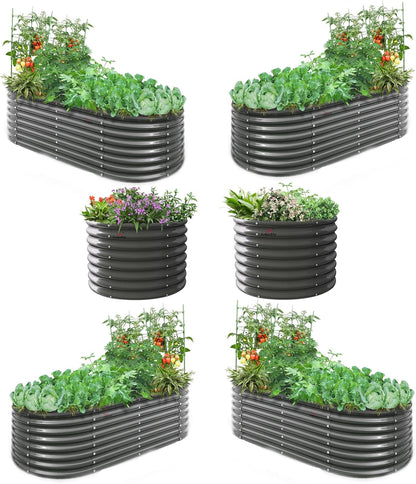 A ANLEOLIFE 6-Pack 6X3X2ft & 3x3x2ft Deep Root Galvanized Raised Garden Beds Outdoor for Planting Vegetables Flowers Herb, Quartz Grey