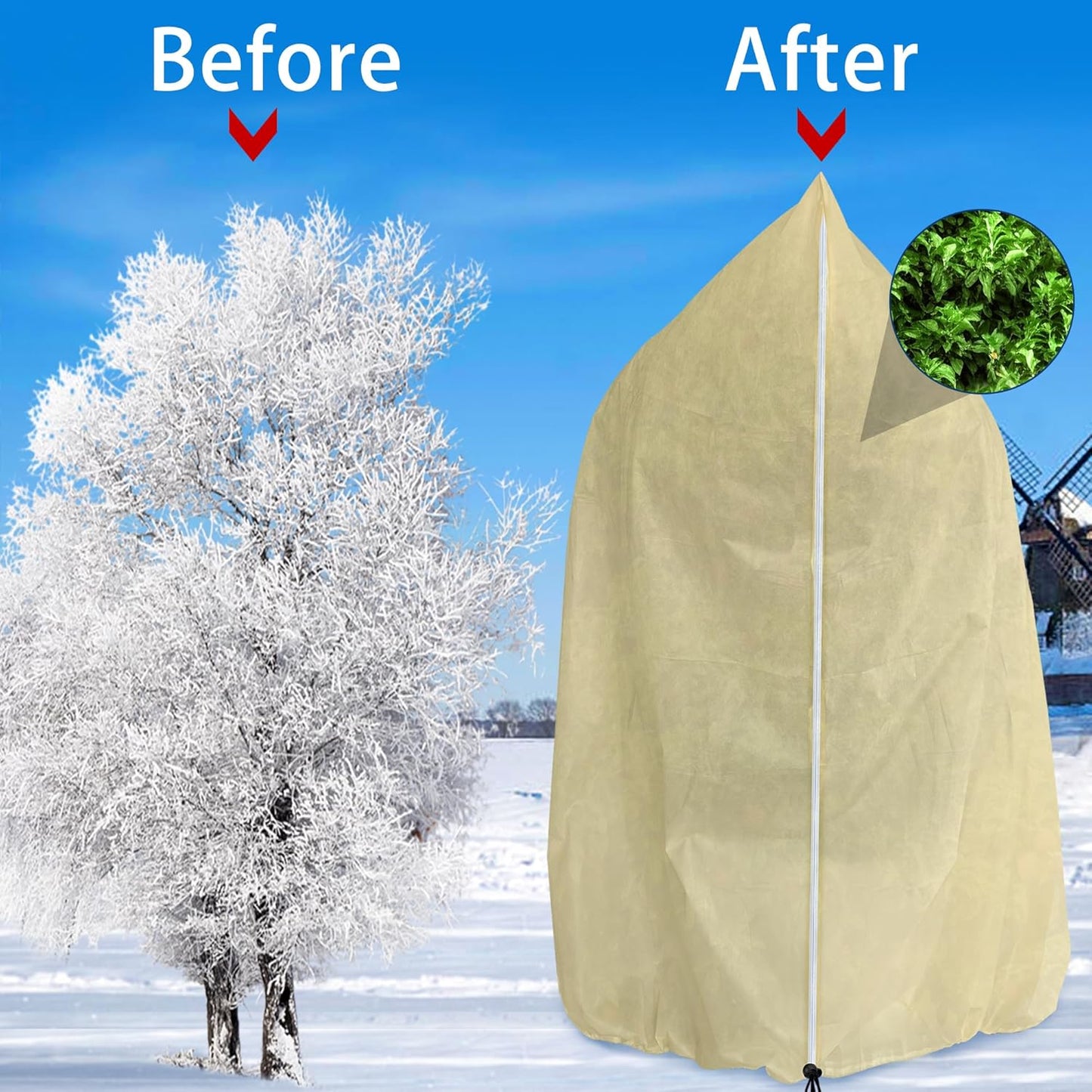 2 Pack 94" x 79" Large Plant Covers Freeze Protection- Reusable Winter Plant Frost Protection Cover Bags with Zipper Drawstring- Frost Cloth Blankets for Outdoor Plant Tree Against Freezing Animal Eat