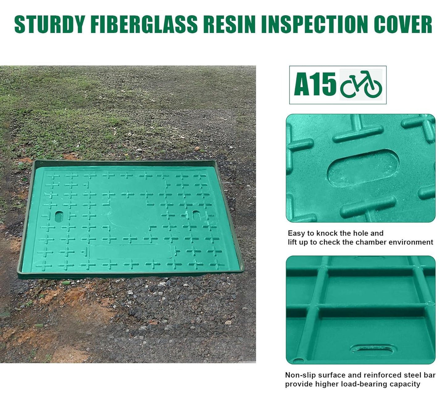 24x24x24in Underground Splice Boxes W/FRP Inspection Cover Large Enclosure Box Bucket Polyethylene Distribution Pull Access Electrical Junction Drillable Tapered Wiring Box for Cable