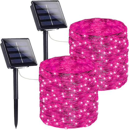 SANJICHA Pink Extra-Long Solar String Lights, 2-Pack 400 LED Solar Valentine Day Lights, Waterproof Copper Wire 8 Modes Solar Twinkle Fairy Lights for Mother's Day Tree Garden Party Wedding (Pink)