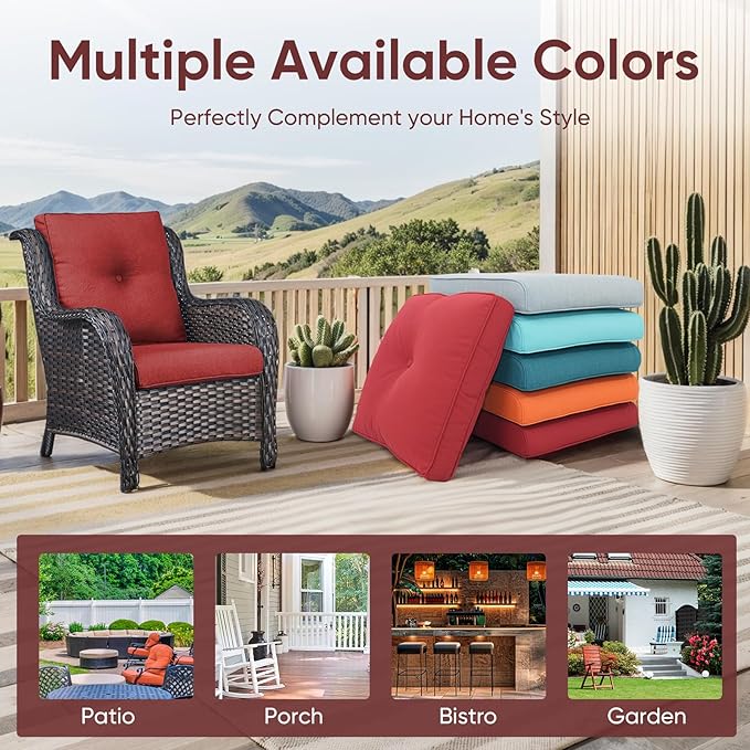Patio Chair Cushions 5 Packs - Outside 22x24 High Back Water-Resistant Cushion with Zipper Cover for Outdoor Glider Rocking Chairs Loveseat 3-seat Couch Sofa – Red/Buckle