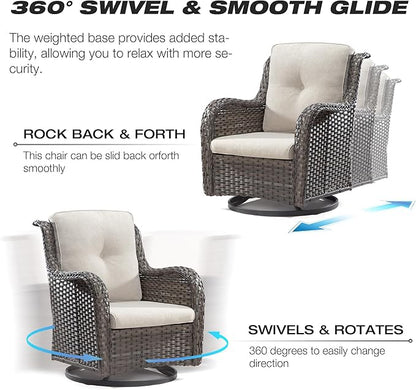 Joyside Outdoor Swivel Rocker Patio Chair - Outdoor Wicker Glider Rocking Chair with Olefin Fabric Cushions Suitable for Porch Deck and Backyard(Mixed Grey/Beige)