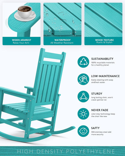 SERWALL Outdoor Rocking Chair Set of 2, HDPE Rocking Chairs for Adult, All Weather Porch Rockers for Lawn Garden, Aruba