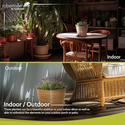 Headwind Vintage Collection - 6 Inch New Penny Banded Planter with Handles – Galvanized Bucket Planter - Decorative Small Planters for Indoor Plants & Outdoor Use by Robert Allen