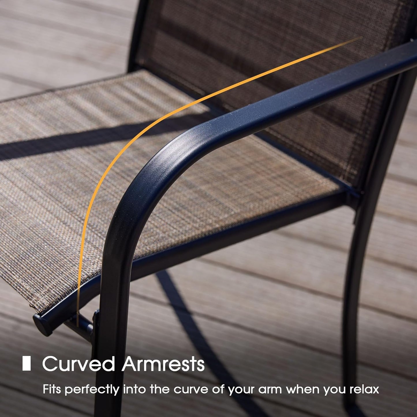 VICLLAX Patio Dining Set for 4, Outdoor Furniture Set Includes 41.2" Round Patio Table and 4 Patio Sling Chairs, Black Tabletop and Brown Fabric