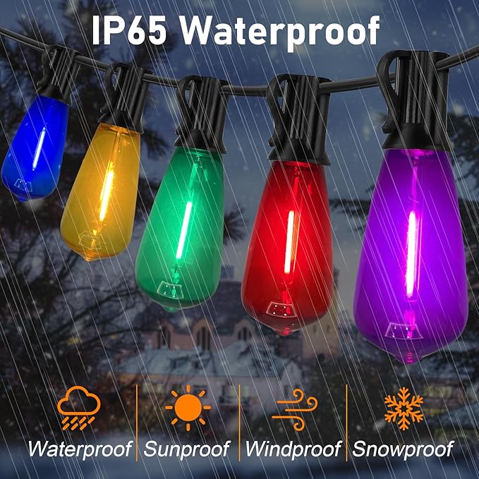 45Ft Multicolor Outdoor String Lights, ST40 Vintage Patio Lights with 32 LED Dimmable Edison Bulb (2 Spare), Christmas Colorful String Lights for Outdoor Patio Bistro Gazebo Pergola Backyard