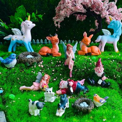 Kai Dream 15Pcs Fairy Garden Accessories, Fairy, Gnome, Animal Figurines, Miniature Resin Figurines