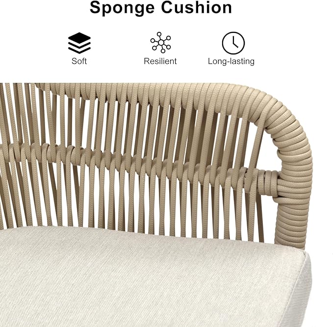 PURPLE LEAF 7 Pieces Patio Dining Set with Outdoor Aluminium Dining Table and Woven Rattan Chairs Modern Metal Furniture Cushions Sets for Garden Yard Indoor Decor Kitchen Champagne