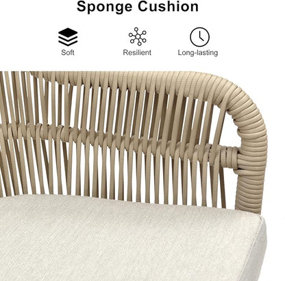 PURPLE LEAF 7 Pieces Patio Dining Set with Outdoor Aluminium Dining Table and Woven Rattan Chairs Modern Metal Furniture Cushions Sets for Garden Yard Indoor Decor Kitchen Champagne