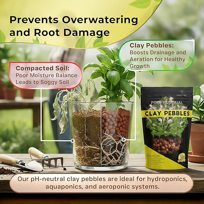 Professional Clay Pebbles | Expanded for Seedlings, Root Cuttings, Hydroponics, Plants | Lightweight Soil Additive | Large 2.2 Quarts | Made in USA