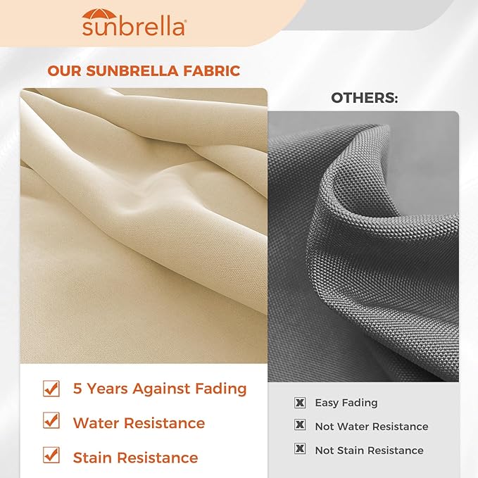 Grand patio 10X10 FT Sunbrella Offset Umbrella with Base Outdoor Square Aluminum Hanging Cantilever Umbrella with Easy Tilt Adjustment (Flax, 10X10 FT-SUNBRELLA)