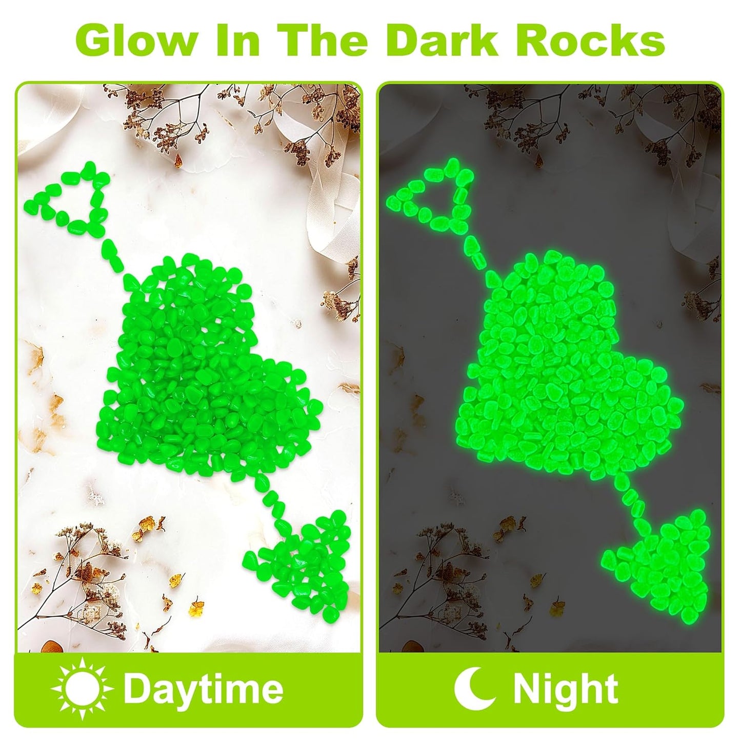 1000pc Glow in The Dark Aquarium Rocks Glow Rocks Outdoor Garden Glow in The Dark Stones Glowing Garden Pebbles Luminous Rocks Outdoor Decoration Stones for Lawn Patio Walkway,Green