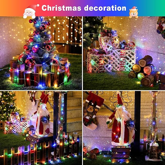 JMEXSUSS 2 Pack Solar Christmas Lights Outdoor Waterproof, Each 33FT 100 LED Multi Colored Solar Fairy Lights, 8 Modes String Light for Outside Yard Patio Tree Garden Christmas Decorations