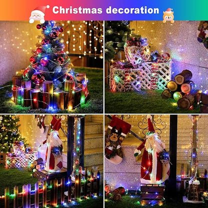 JMEXSUSS 2 Pack Solar Christmas Lights Outdoor Waterproof, Each 33FT 100 LED Multi Colored Solar Fairy Lights, 8 Modes String Light for Outside Yard Patio Tree Garden Christmas Decorations