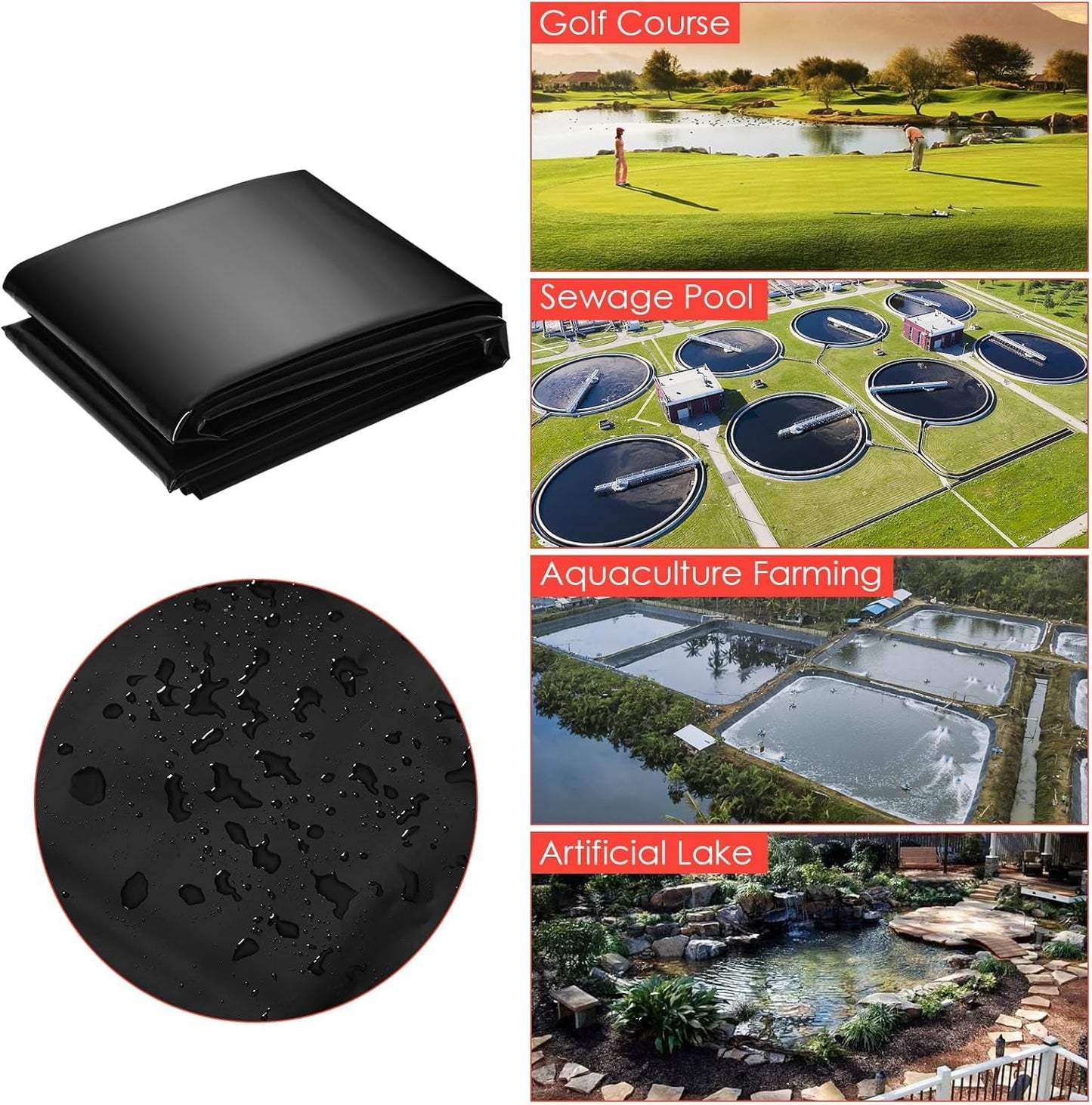 GAOMON 10 x15 Ft Pond Liner, 45 Mil Thickness, Pliable & Durable Epdm Material, Easy Cutting & Uv Resistant, for Fish or Koi, Features, Waterfall Base, Fountains and Water Garden