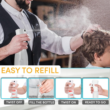 Hula Home Spray Bottle for Hair (20oz/590ml) - Powered by Flairosol® Spray Technology - Continuous Ultra Fine Mist Sprayer – For Hairstyling, Cleaning, Salons, Plants, Essential Oil & More - White