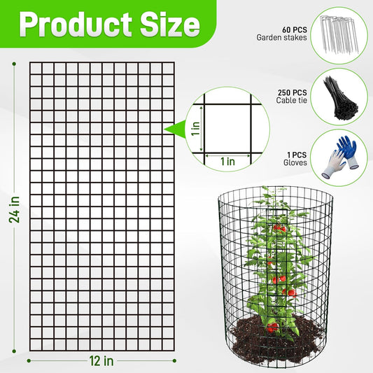 16pcs Plant Protectors from Animals, 24"x 12" Wire Plant Protector, Wire Cages for Plants with Stakes and Cable Ties, Metal Plant Cages for Plants, Vegetables, Flowers